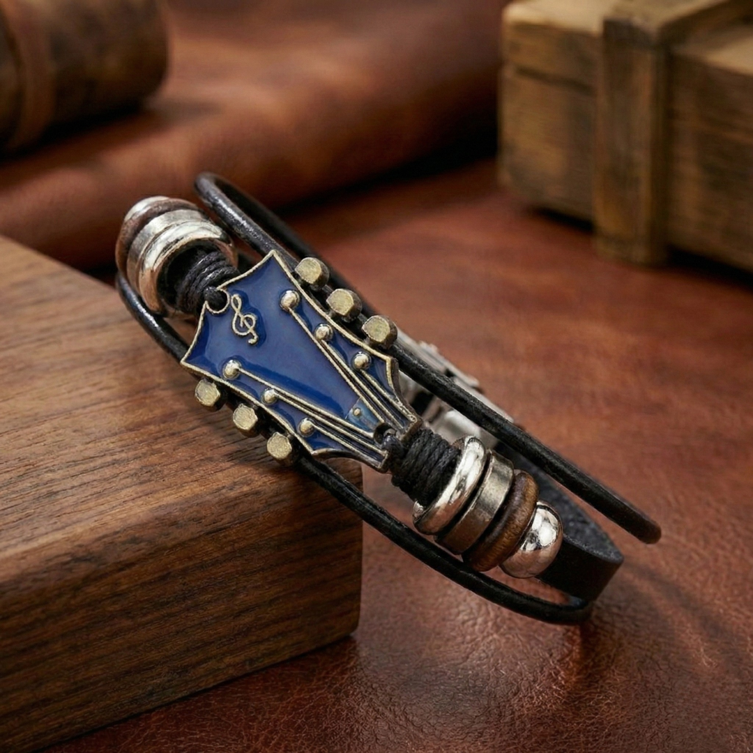 Pulsera de Cuero con Guitarra