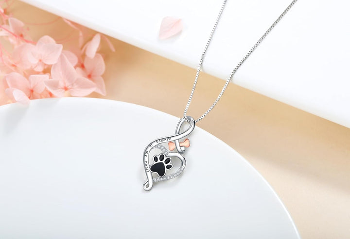 Collar Pata de la Suerte con Corazón, Hueso e Infinito – Colgante "Siempre en Mi Corazón"