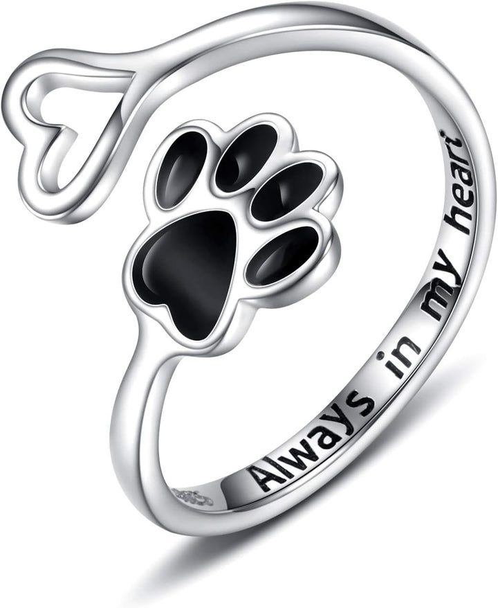 Anillo Artesanal con Huella y Corazón – Ajustable, Plata Esterlina 925
