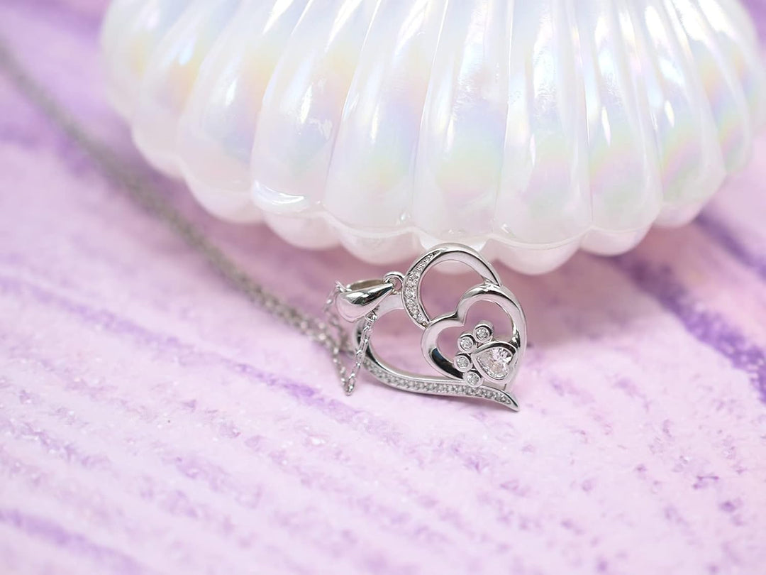 Collar De Plata De Ley Con Huella Y Corazón Con Circonia