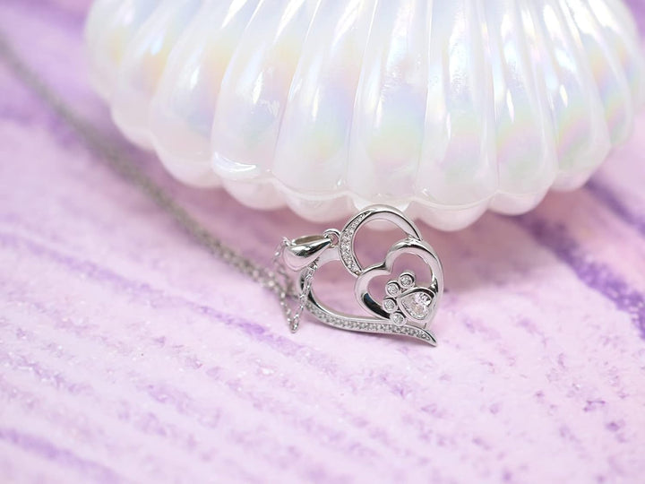 Collar De Plata De Ley Con Huella Y Corazón Con Circonia