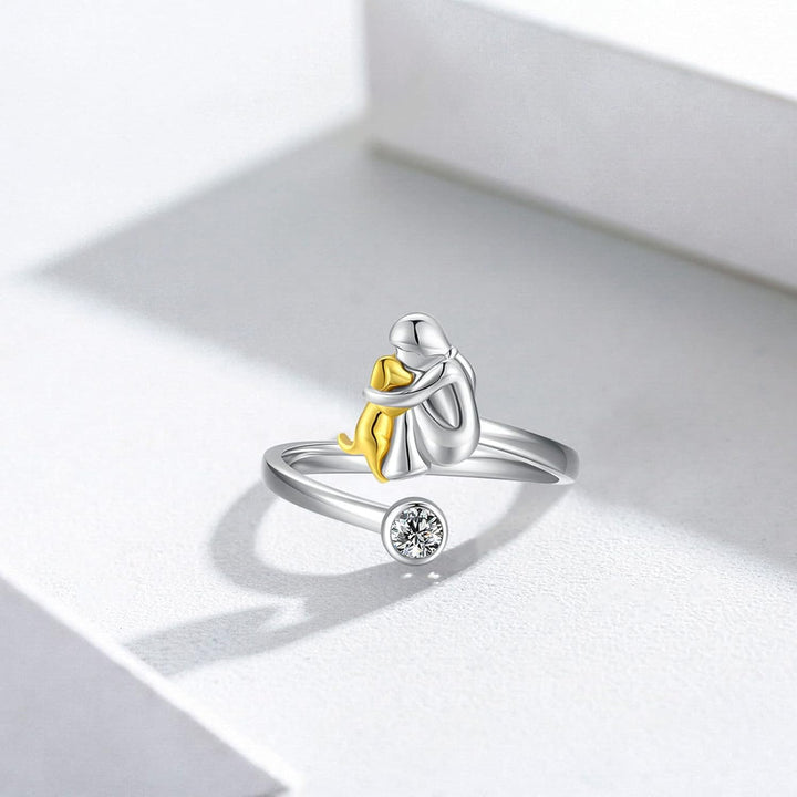 Anillo de Perro en Plata con Piedras de Circonita (Ajustable)
