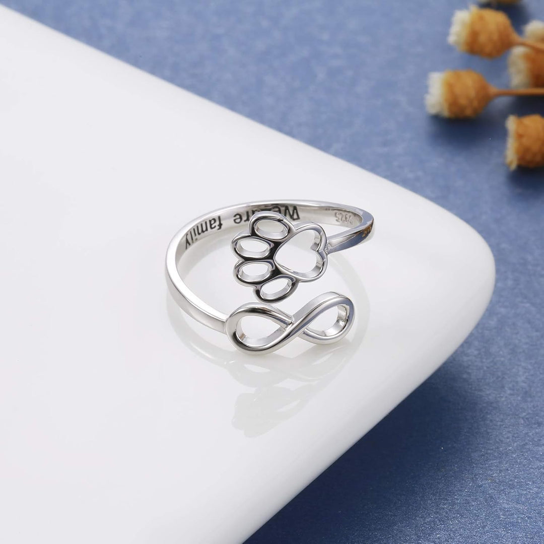 Anillo Artesanal con Huella y Corazón – Ajustable, Plata Esterlina 925