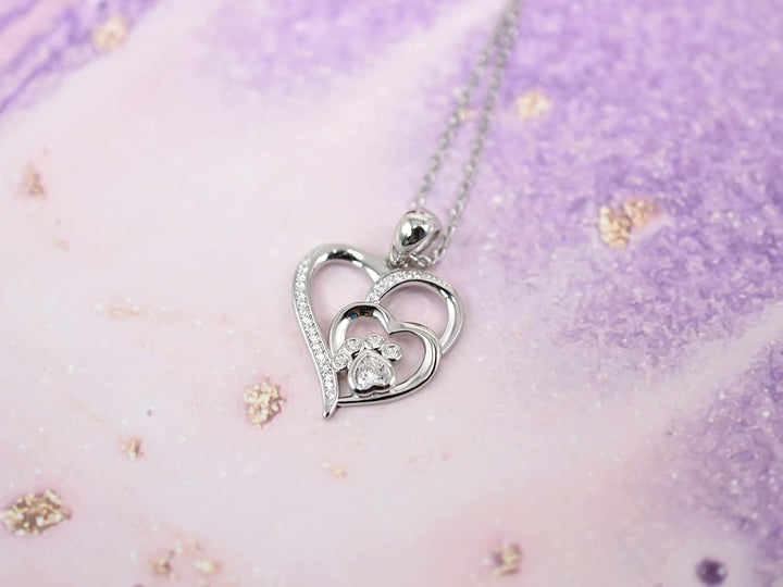 Collar De Plata De Ley Con Huella Y Corazón Con Circonia