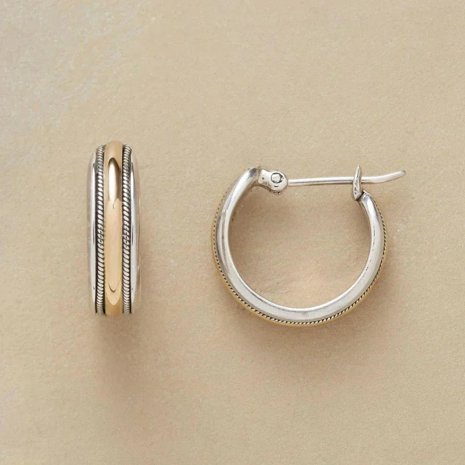 Pendientes de aro vintage Golden Line en plata
