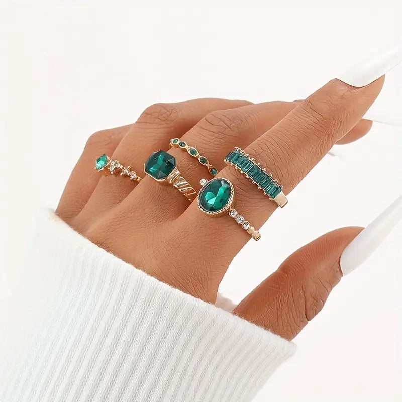 Conjunto de Anillos de Oro Zarina Esmeralda