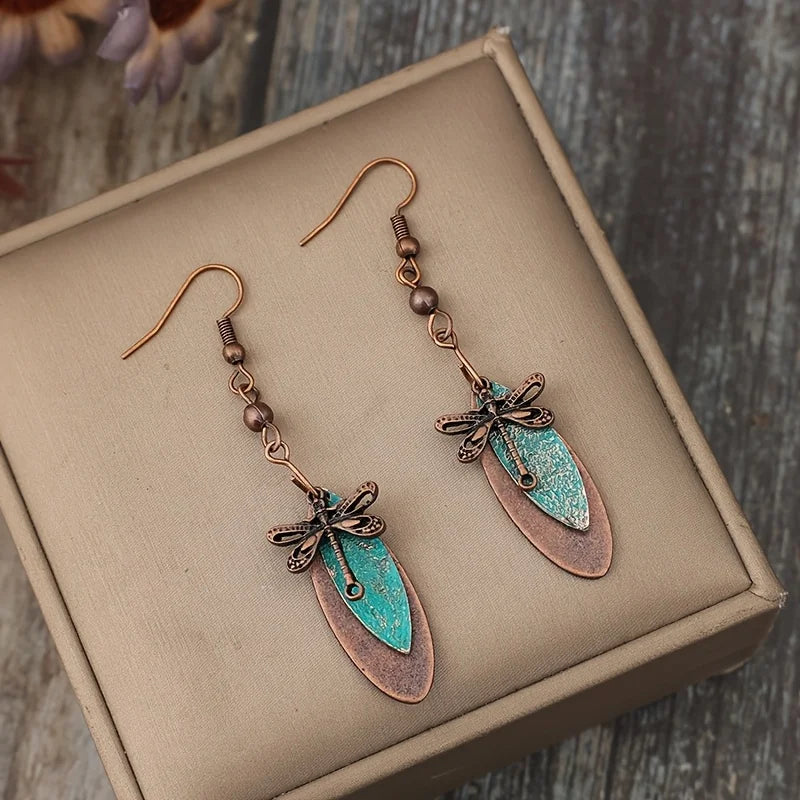 Pendientes colgantes vintage con libélulas bohemias