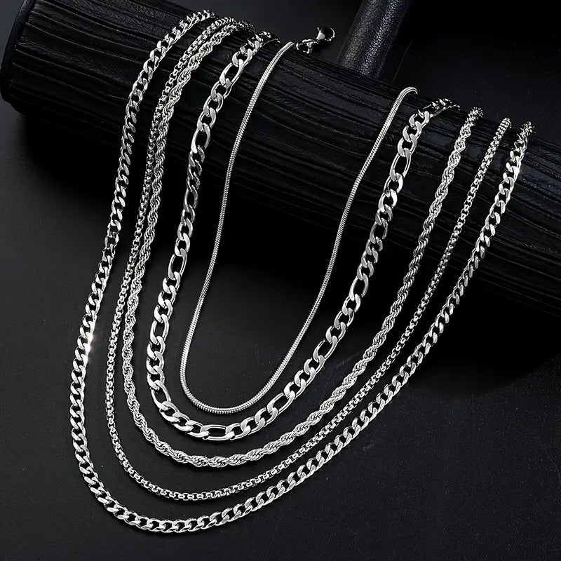 Conjunto de collares apilables de lujo en acero inoxidable trenzado
