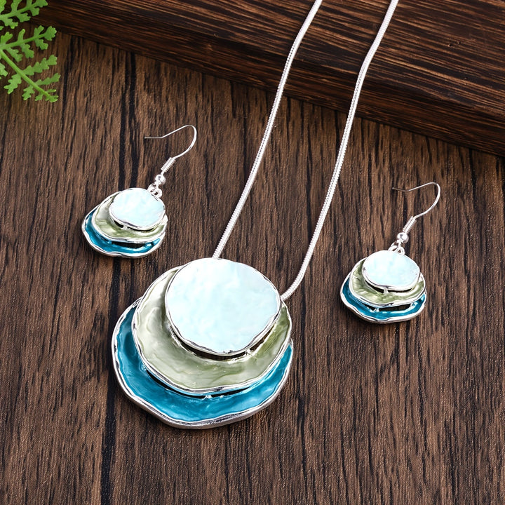 Conjunto Collar y Pendientes Boho Esmaltados Hecho A Mano