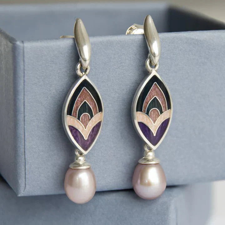 Pendientes Vintage en Esmalte y Perlas Rosas
