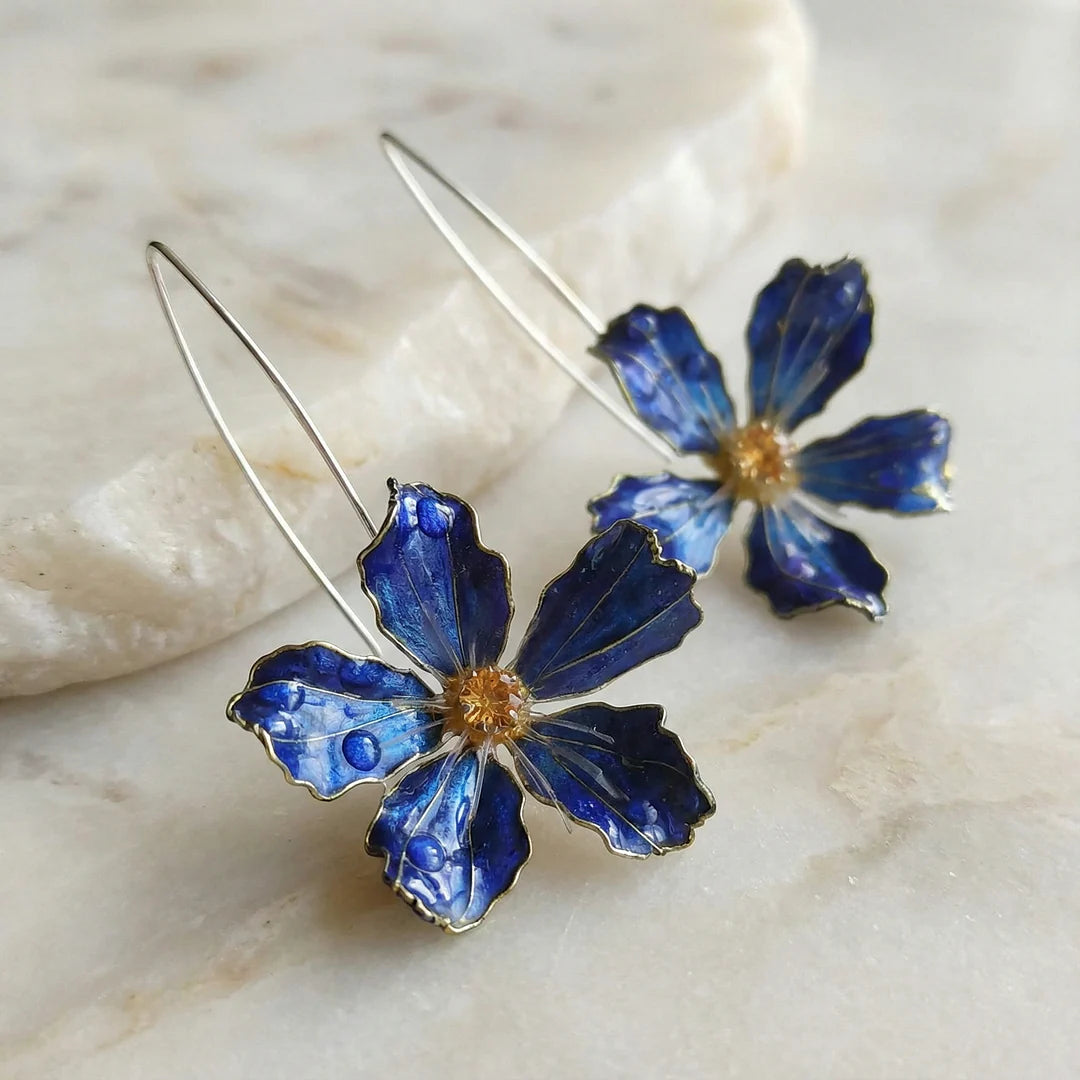 Pendientes de flor vintage azules