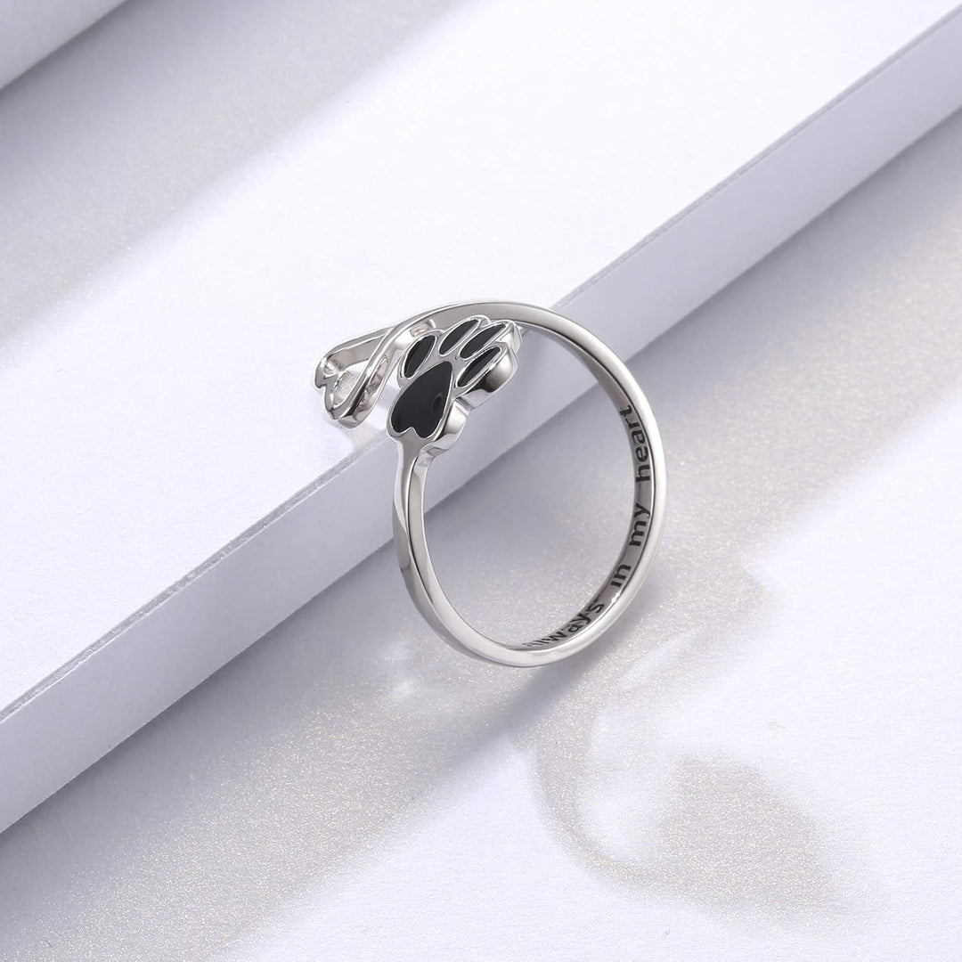 Anillo Artesanal con Huella y Corazón – Ajustable, Plata Esterlina 925