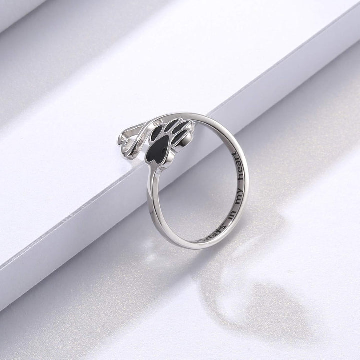 Anillo Artesanal con Huella y Corazón – Ajustable, Plata Esterlina 925