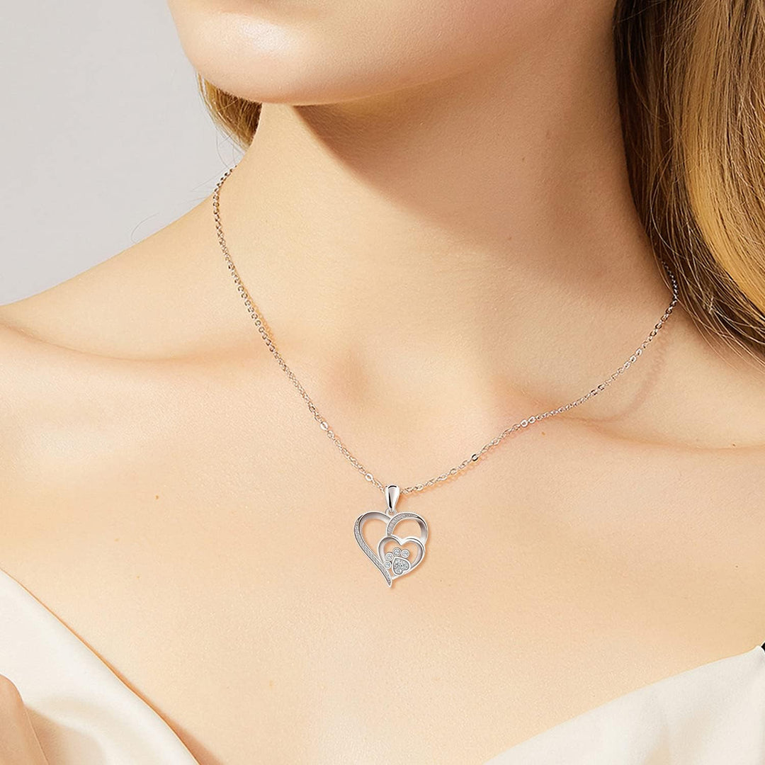Collar De Plata De Ley Con Huella Y Corazón Con Circonia