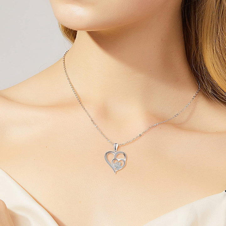 Collar De Plata De Ley Con Huella Y Corazón Con Circonia