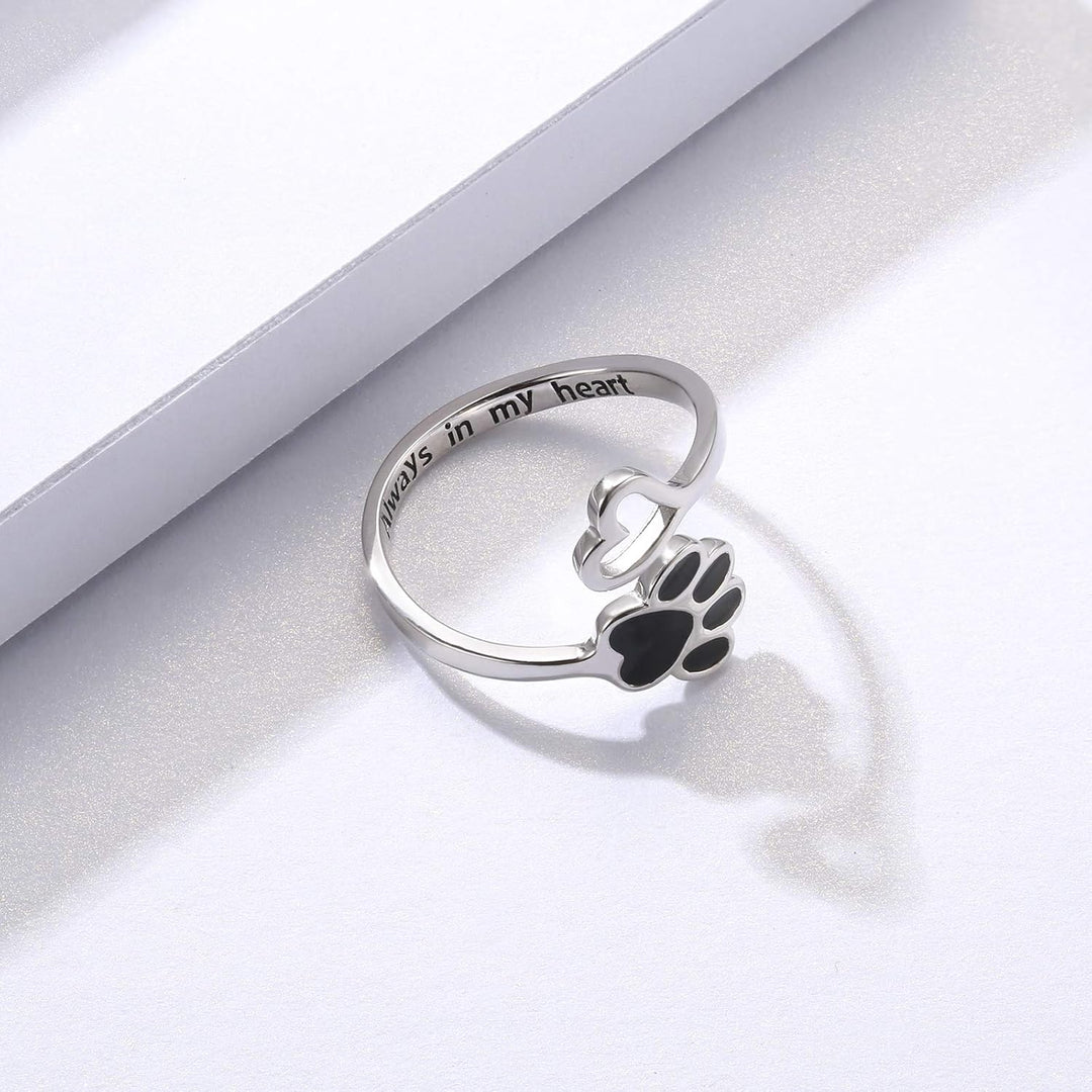 Anillo Artesanal con Huella y Corazón – Ajustable, Plata Esterlina 925