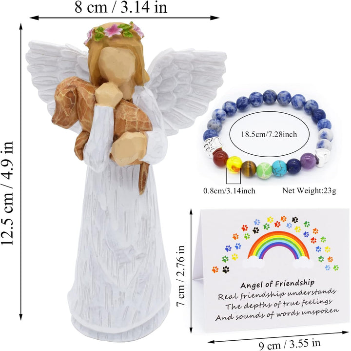 Set Conmemorativo Para Perro Con Figura Ángel de La Amistad y Pulsera Chakra Puente Arcoíris