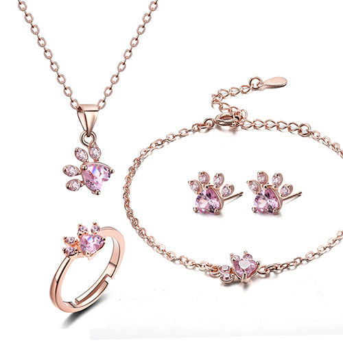 Set de Joyas Paw para Mujer 4 Piezas | Oro Rosa con Corazón de Circonita