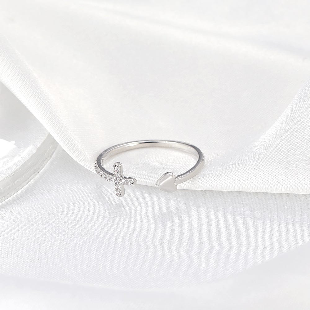 ANILLO DE PLATA CON AMOR Y CRUZ