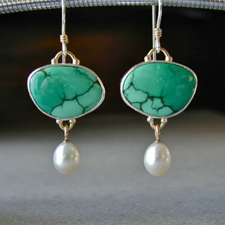 Pendientes vintage con turquesa y perla