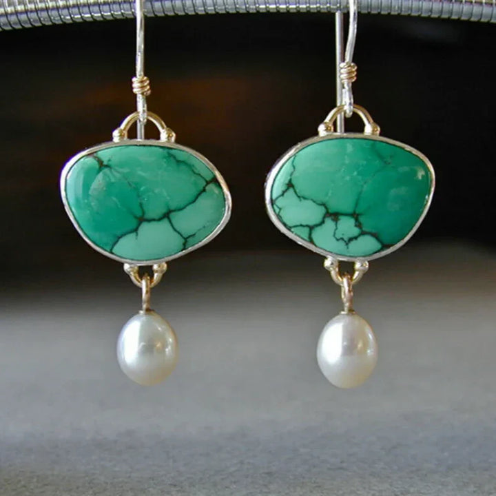 Pendientes vintage con turquesa y perla