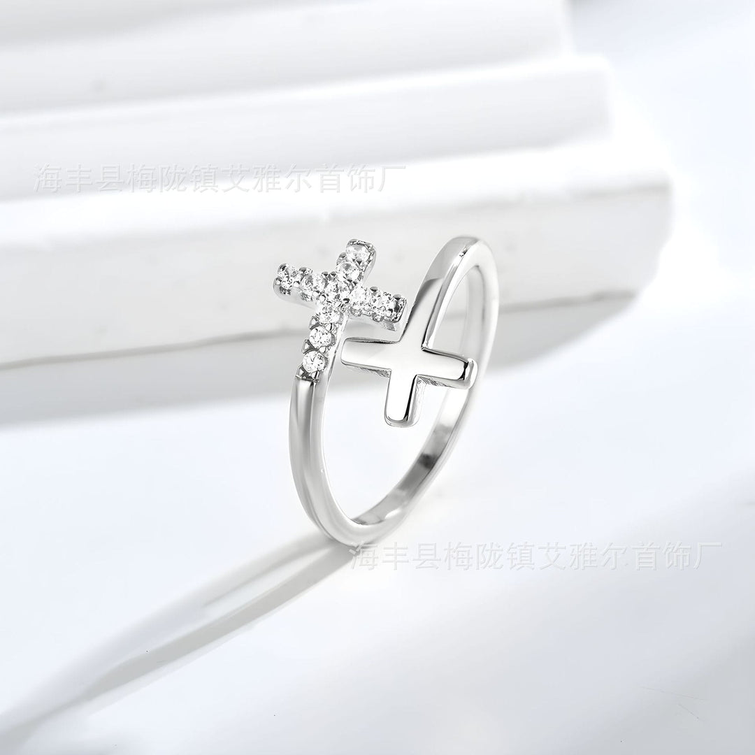 ANILLO SAGRADO CRUZ DOBLE - (AJUSTABLE)
