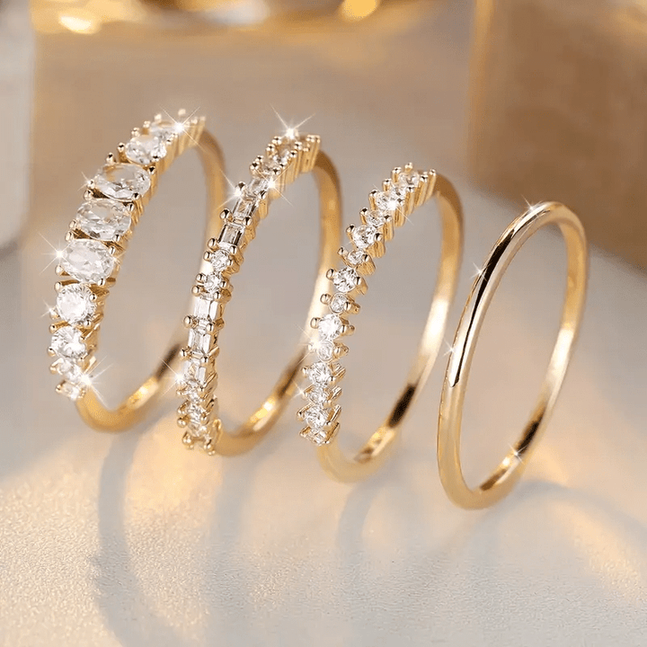 Anillos Apilables de Circonita Dorada 14k