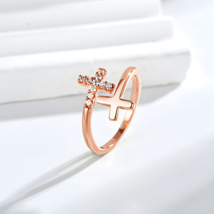 ANILLO SAGRADO CRUZ DOBLE - (AJUSTABLE)