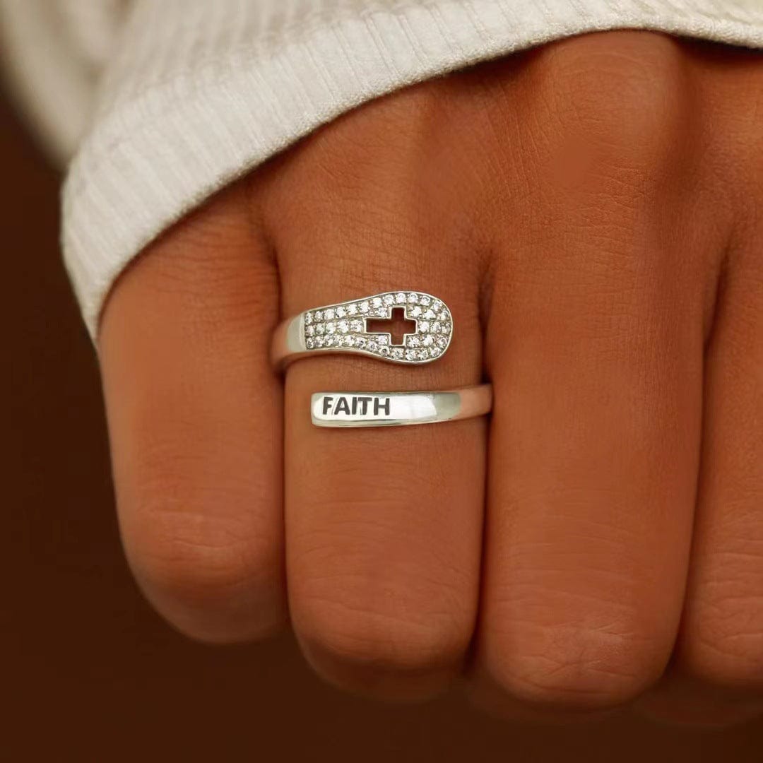 ANILLO DE ZIRCONIO CRUZ Y FE EN PLATA
