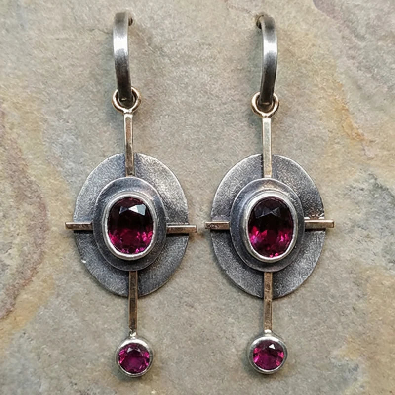 Pendientes boho con cristal de granada en plata de ley