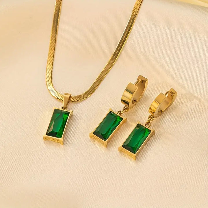 Pendientes Carina Piedra Esmeralda y Oro