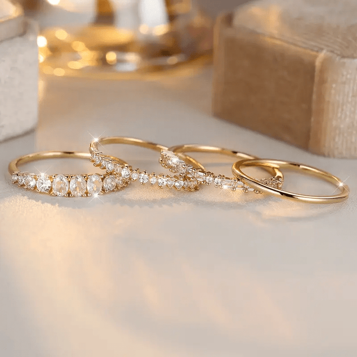 Anillos Apilables de Circonita Dorada 14k