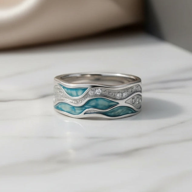 Anillo de Plata con Ondas Turquesas