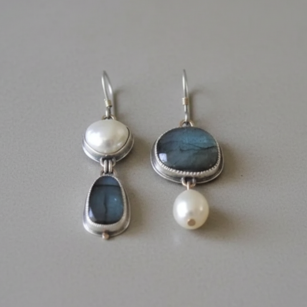 Pendientes de Perla y Piedra Azul Vintage
