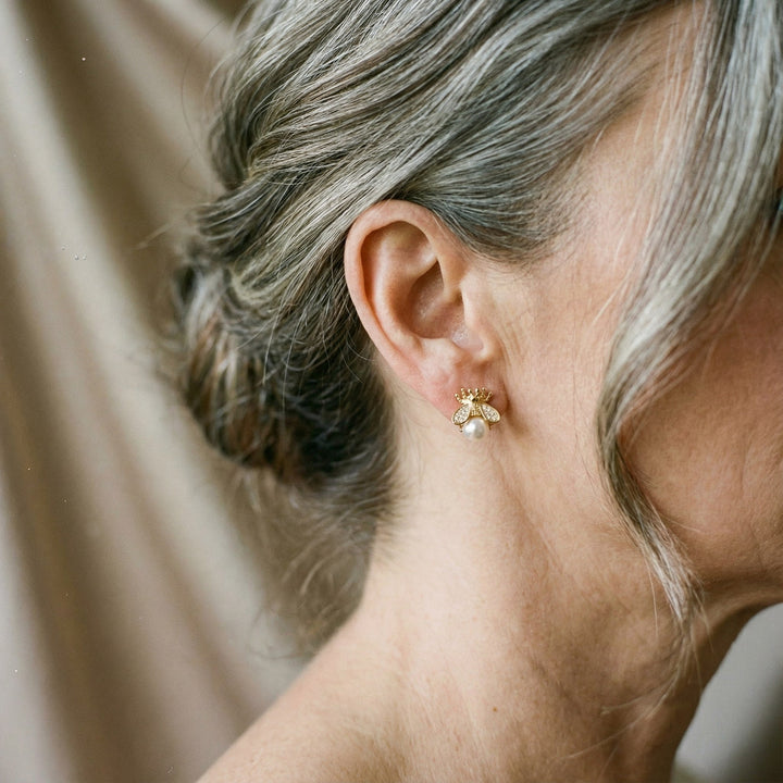 Pendientes de perlas y circonitas en oro