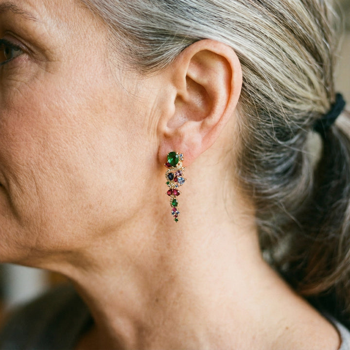 Pendientes de oro con circonitas multicolores
