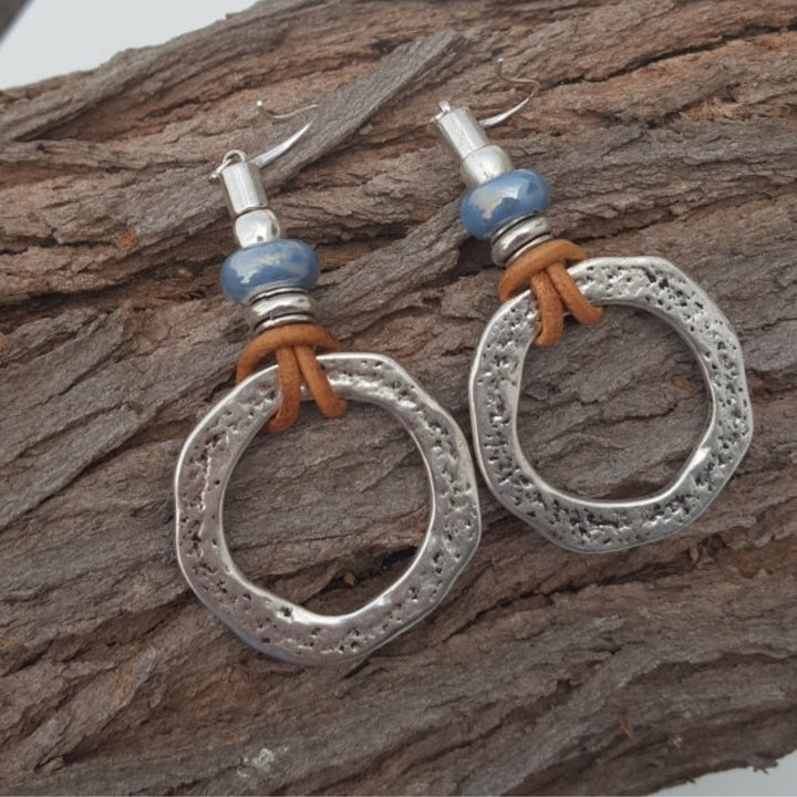 Pendientes vintage boho plateados en forma de círculo
