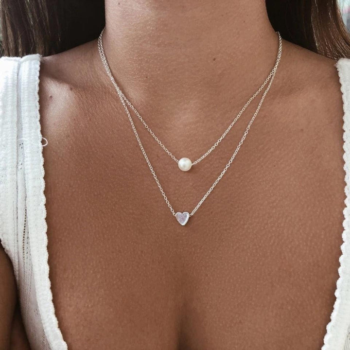 Collar con corazón de plata y perlas