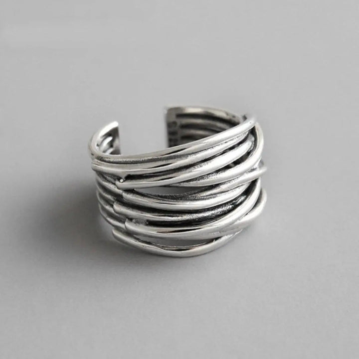Anillo ajustable en capas plateado