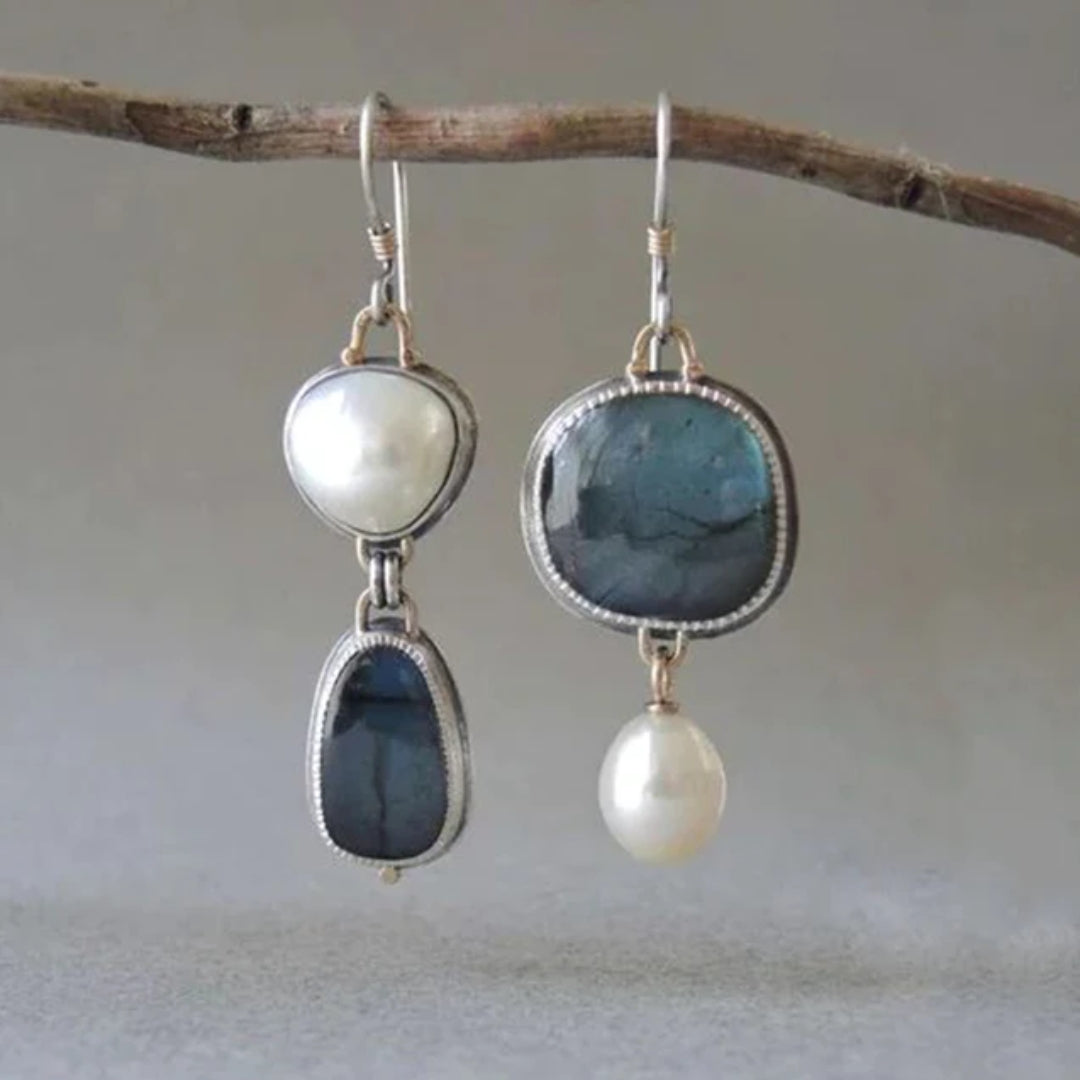 Pendientes de Perla y Piedra Azul Vintage
