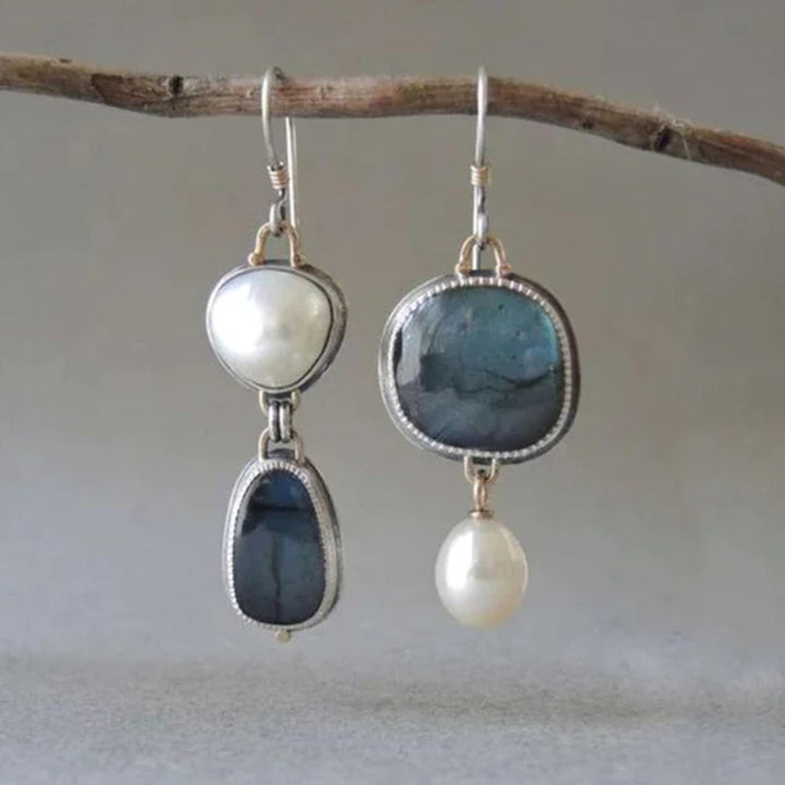 Pendientes de Perla y Piedra Azul Vintage