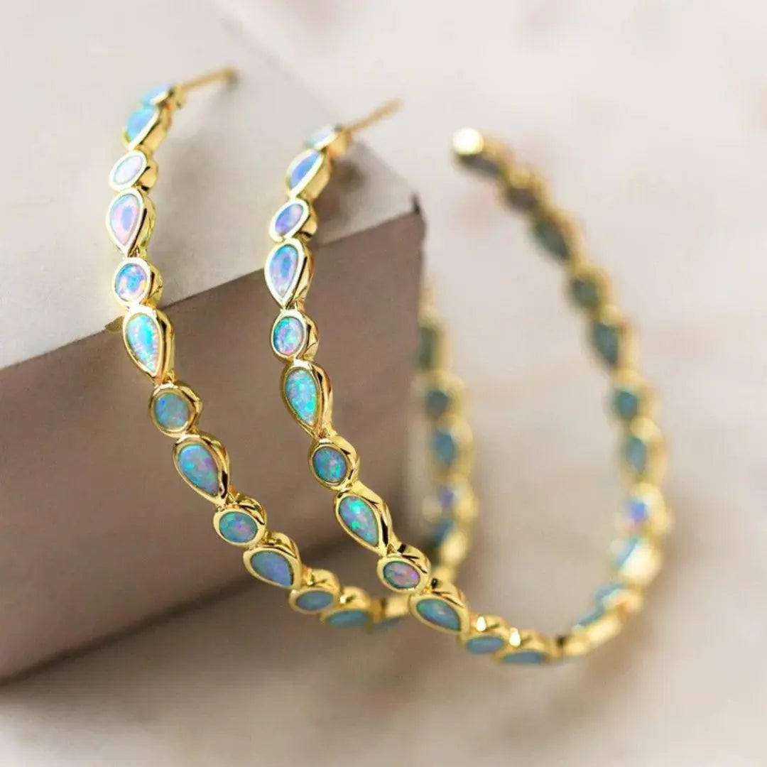 Pendientes vintage de ópalo azul en oro