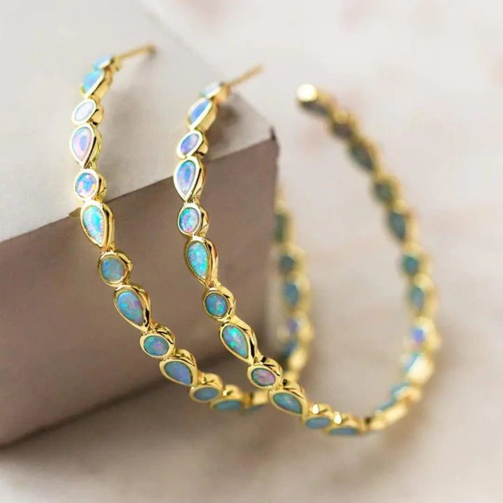 Pendientes vintage de ópalo azul en oro