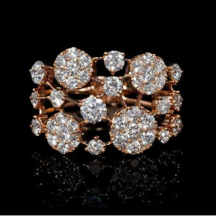 Anillo Oro Rosa Vintage con Piedras Incrustadas Brillantes