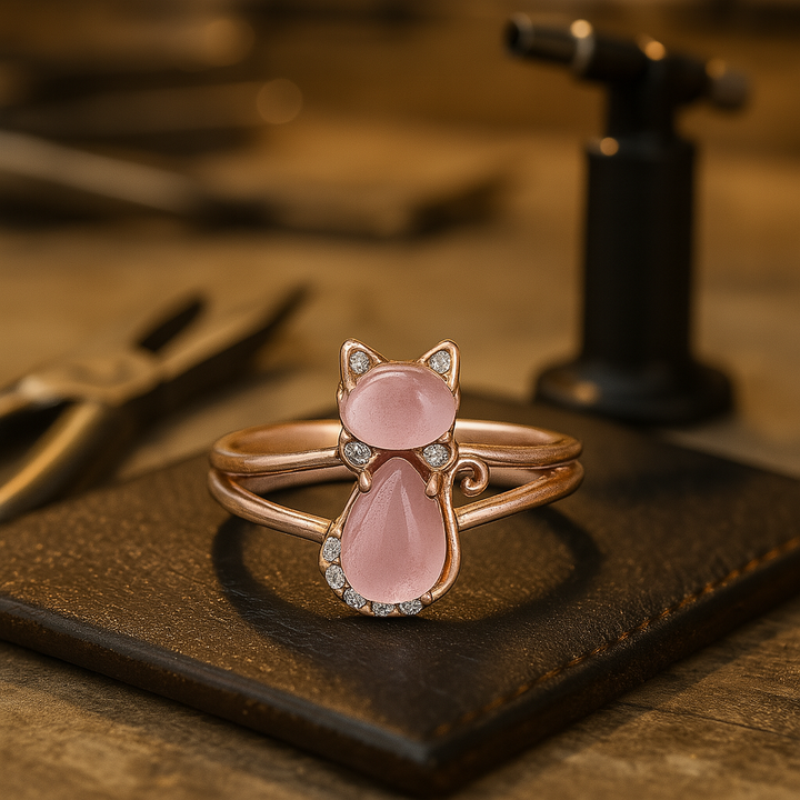 Anillo Con Gato En Oro Rosa