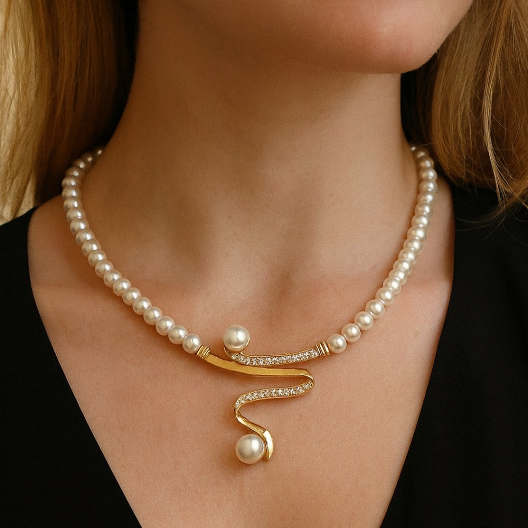 Collar de Perlas Naturales + Conjunto de Pendientes