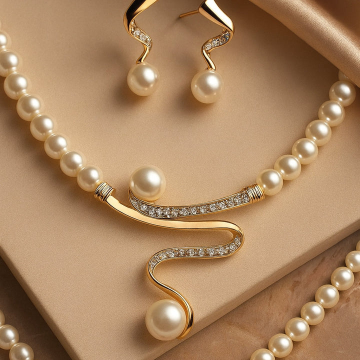 Conjunto de Collar + Pendientes de Perla Natural