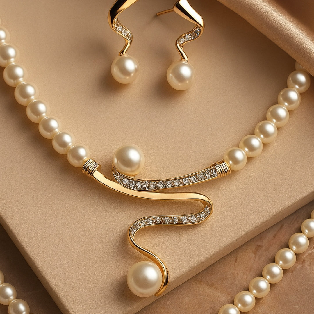 Collar de Perlas Naturales + Conjunto de Pendientes