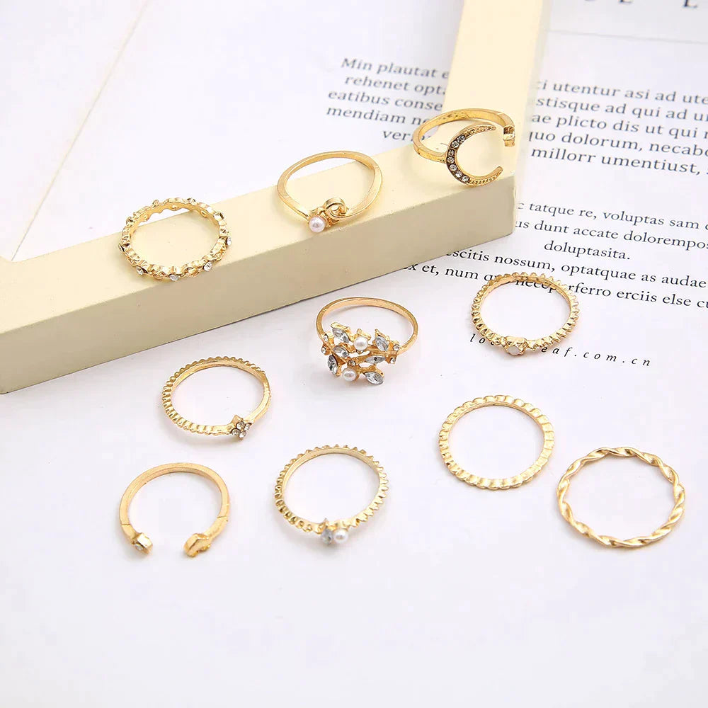 Lote de 10 anillos bohemios chapados en plata y oro