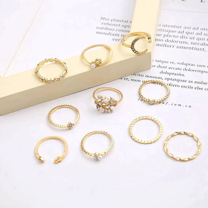 Conjunto de Anillos de Plata y Oro (10 pares)